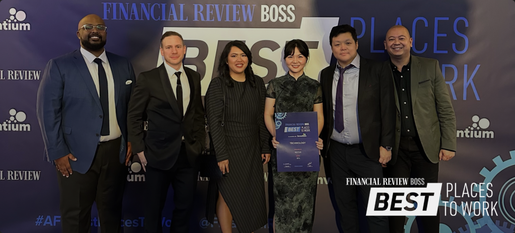 Restive group photo for being announced as one of the best places to work at the Australian Financial Review BOSS event.